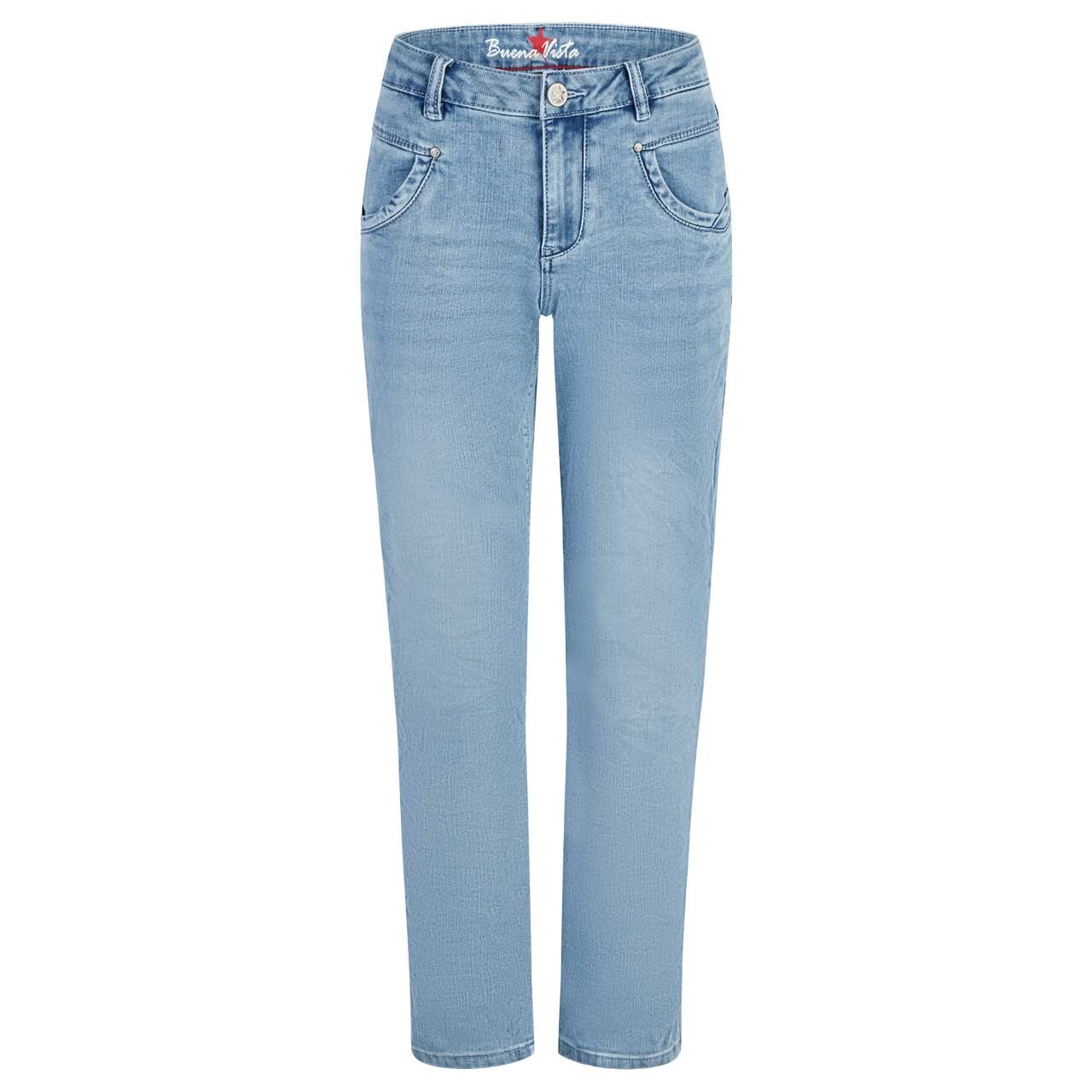 Damen Ankle Jeans Anna C Straight Cropped Stretch Denim von Buena Vista in Hellblau angewaschen, Vorderansicht