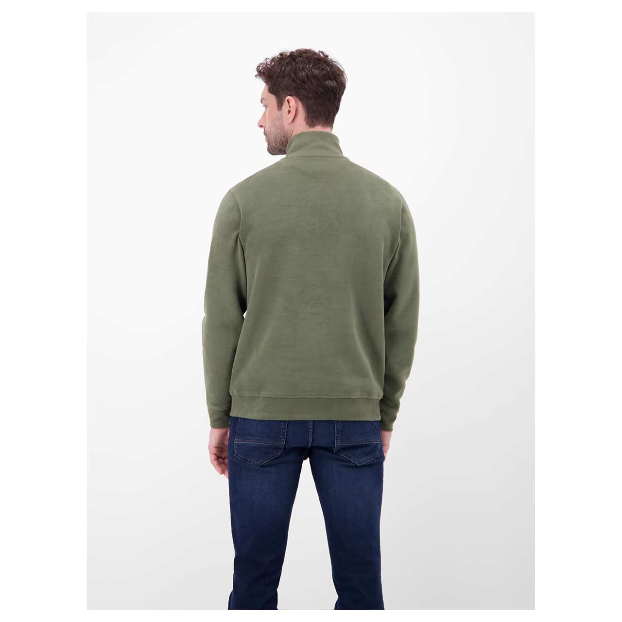 Herren Sweatshirt Troyer von Lerros in Dunkelgrün, Rückansicht am Model