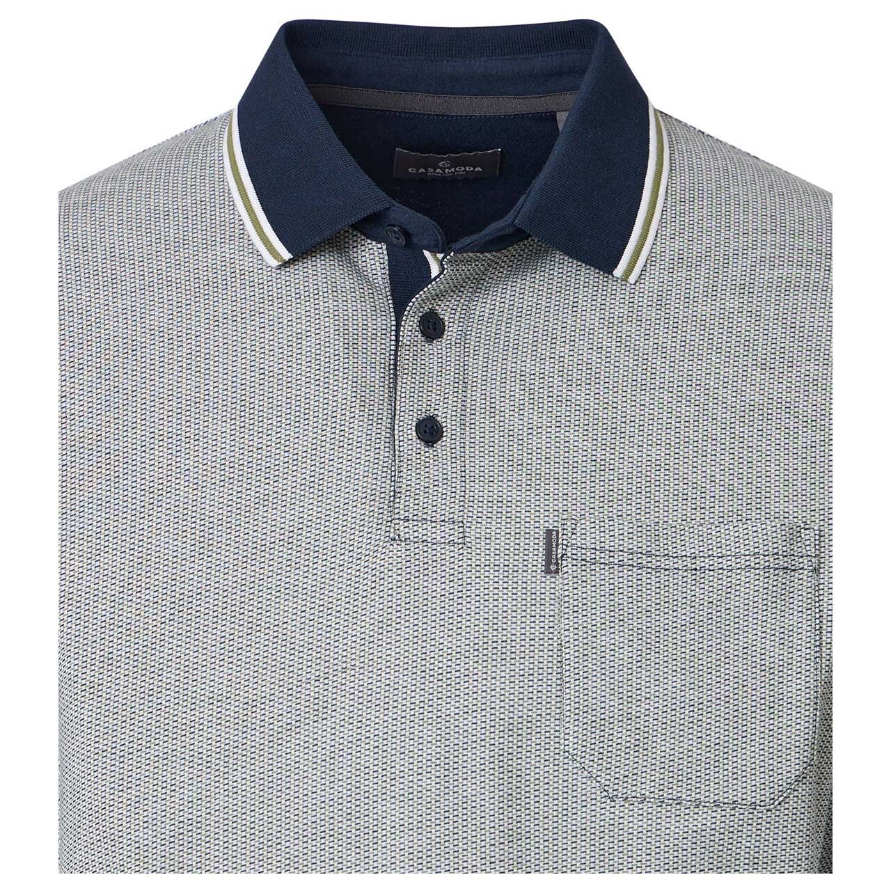 Herren Poloshirt von Casa Moda in Grün mit Print, Detailansicht vorne