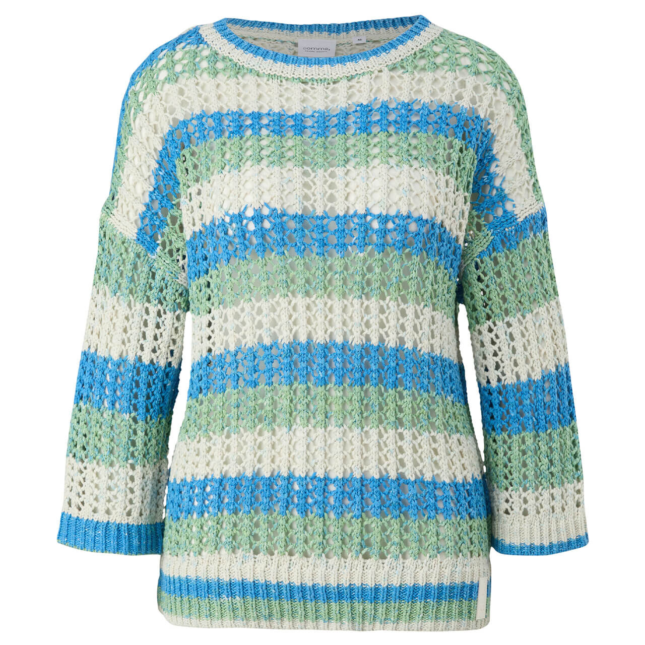 Comma Damen 3/4 Arm Pullover blue green crochet