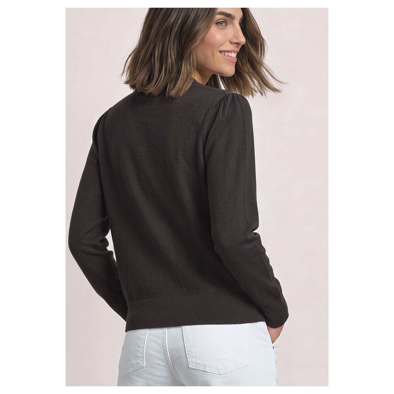 Damen Pullover Turtle Neck Puffy Sleeve Sweater von Street One in Dunkelbraun, Rückansicht am Model