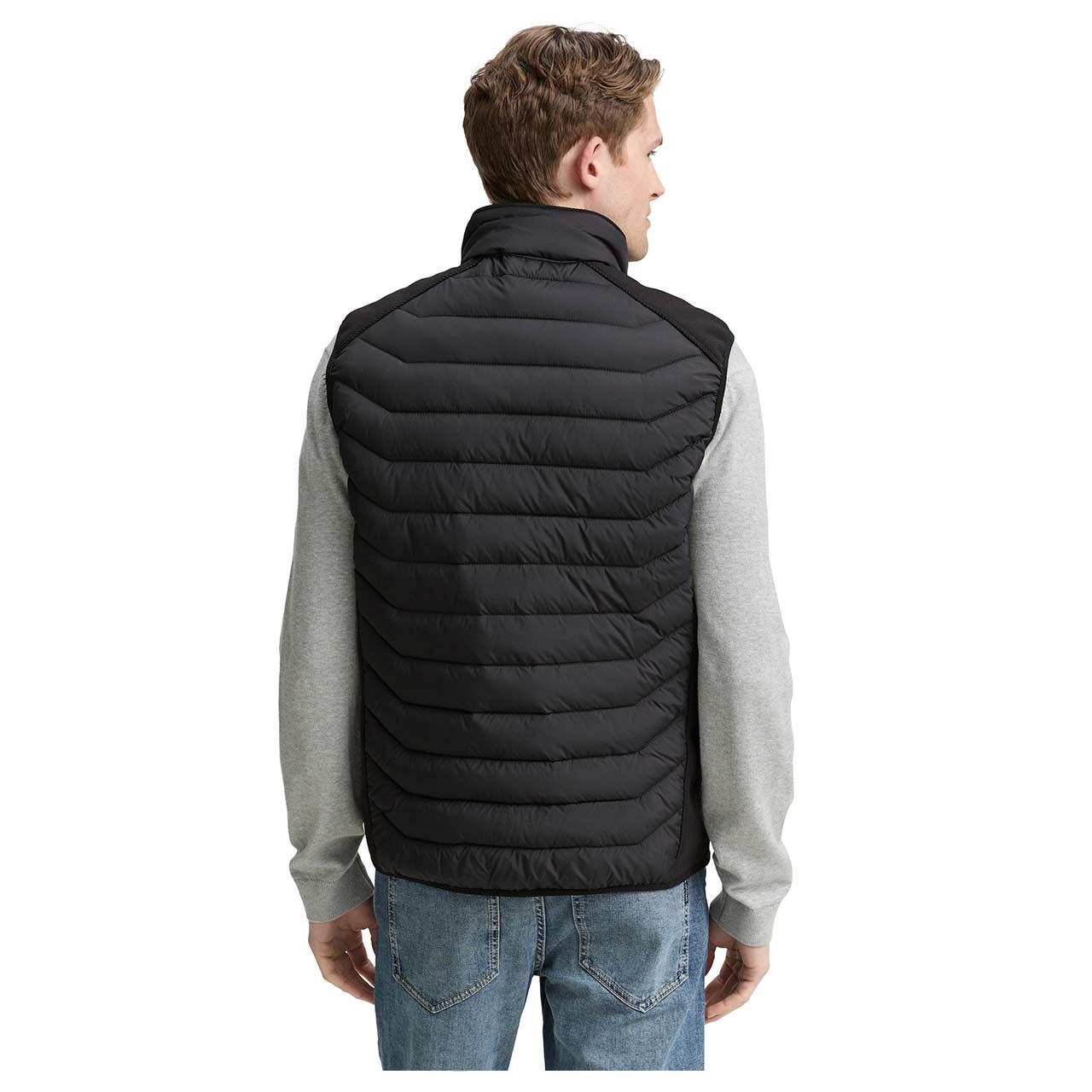 Herren Weste Hybrid Vest von Tom Tailor in Schwarz, Rückansicht am Modell