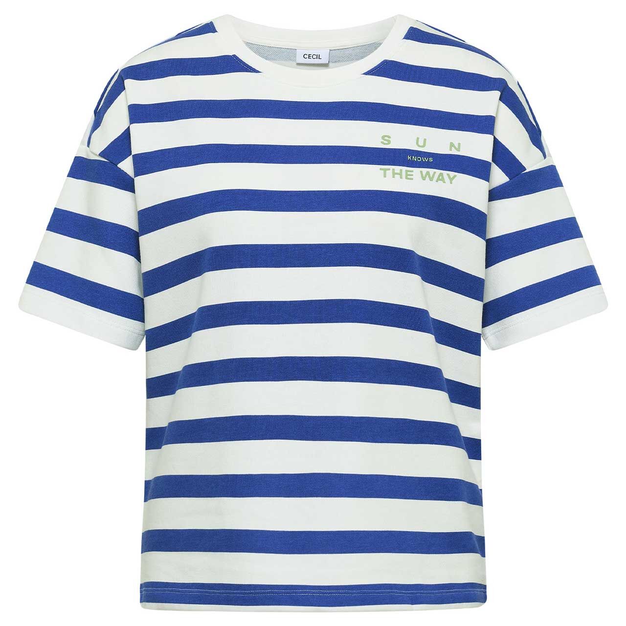 Cecil Damen T-Shirt Striped Chest Print deep river blue