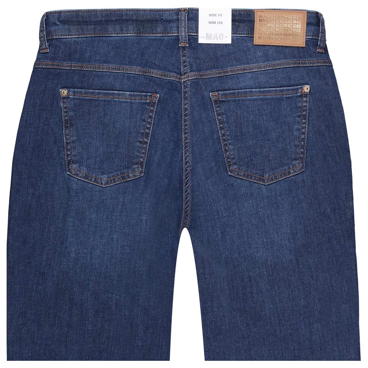 Stretch Damenjeans Wide von MAC in Dunkelblau angewaschen, detaillierte Rückansicht
