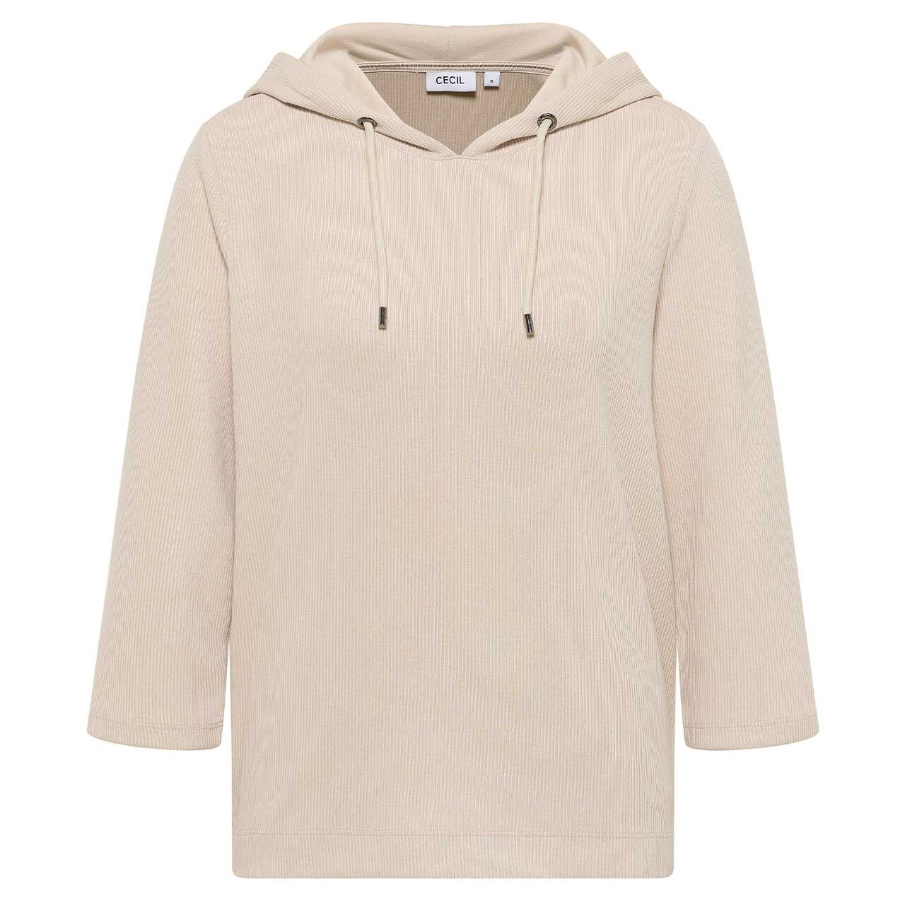 Cecil Damen 3/4 Arm Hoodie Sweatshirt Solid Rib oat milk beige