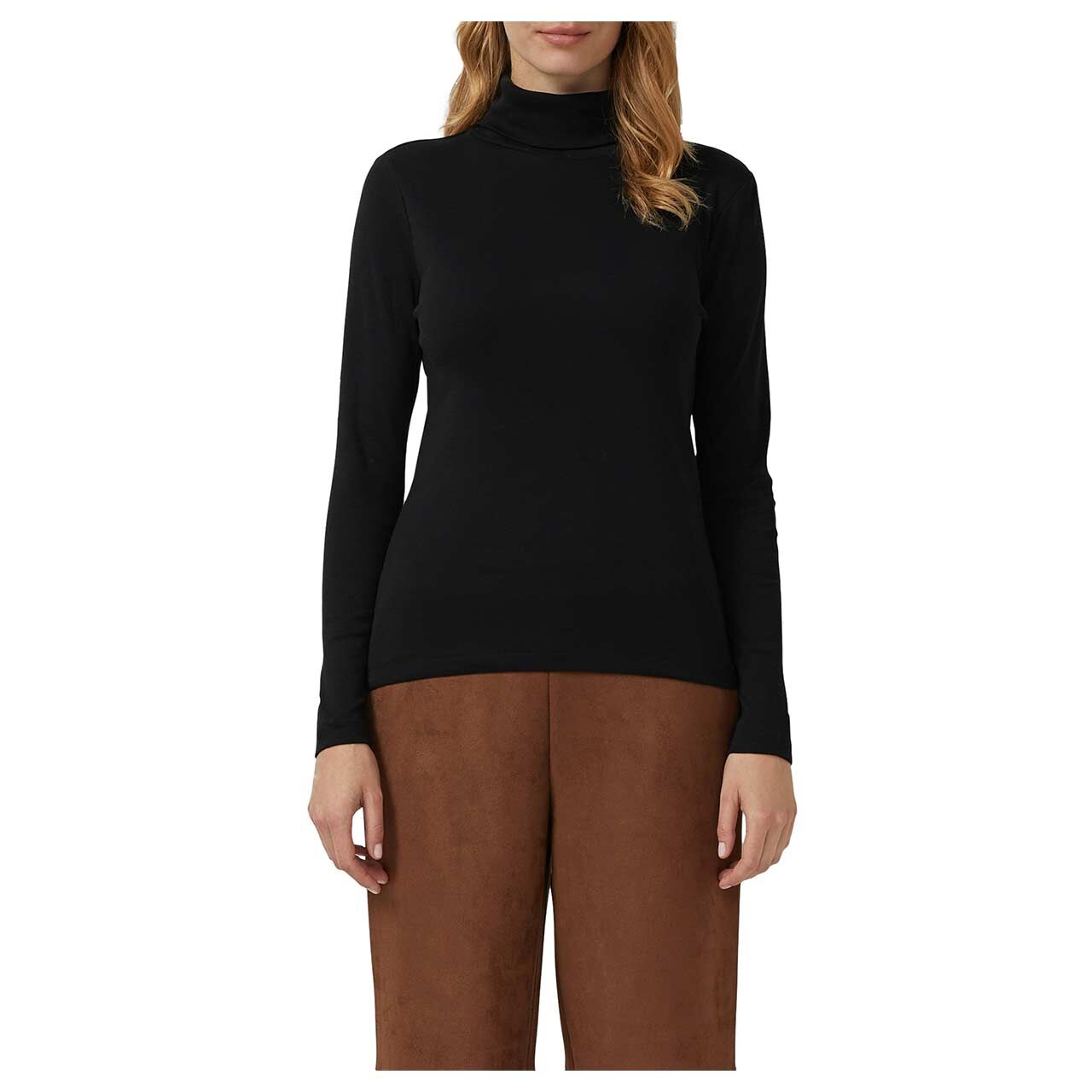 s.Oliver Damen Rollkragen Langarm Shirt in Schwarz, Vorderansicht am Model