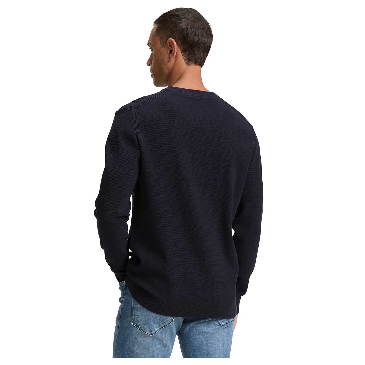 Herren Pullover Structured Crewneck Knit von Tom Tailor in Dunkelblau meliert, Rückansicht am Model