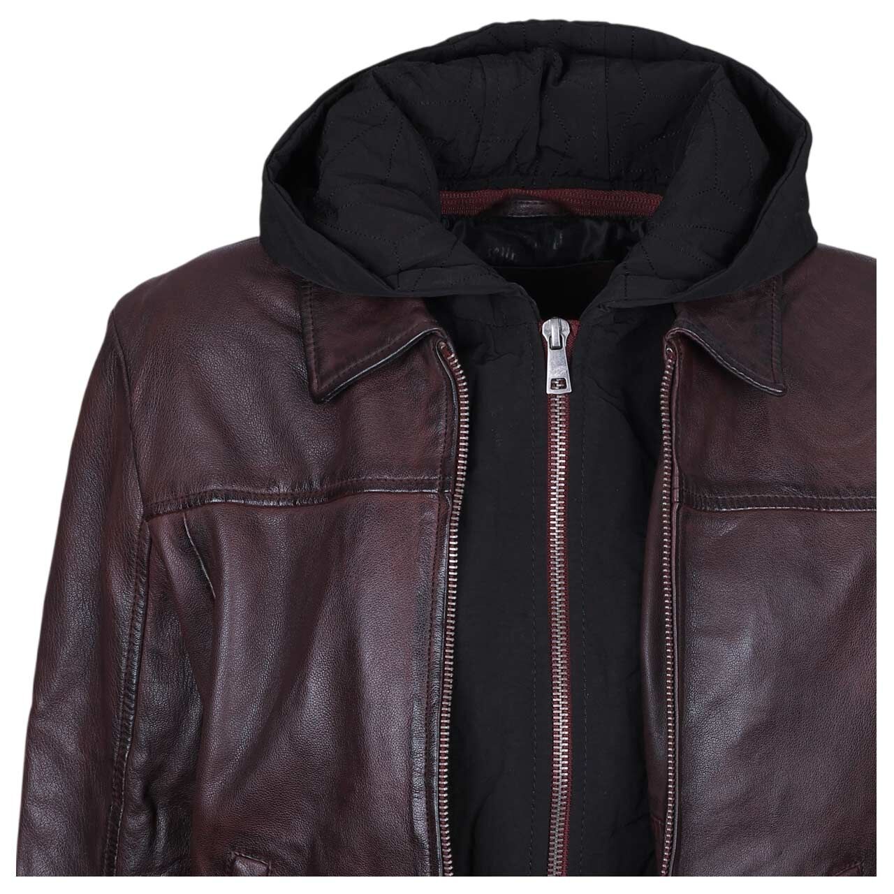 Damen Lederjacke Avih von Mauritius in Braun-Lila, detaillierte Vorderansicht offen