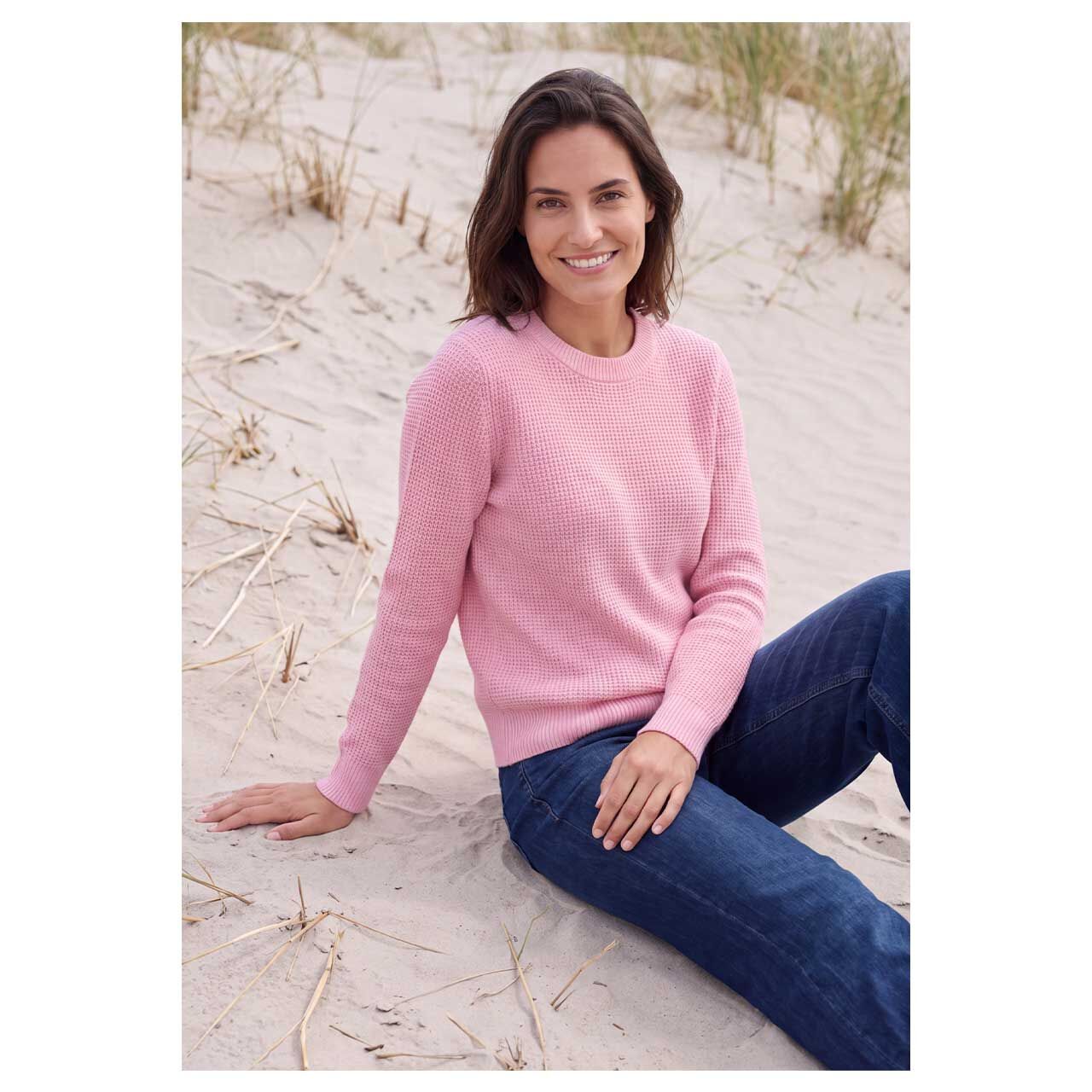 Damen Pullover Structured Cosy Sweater von Cecil in Rosa meliert, Vorderansicht am Model
