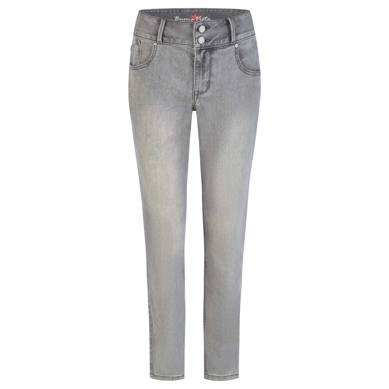 Damen Ankle Jeans Tummyless Cropped Stretch Denim von Buena Vista in Grau angewaschen, Vorderansicht