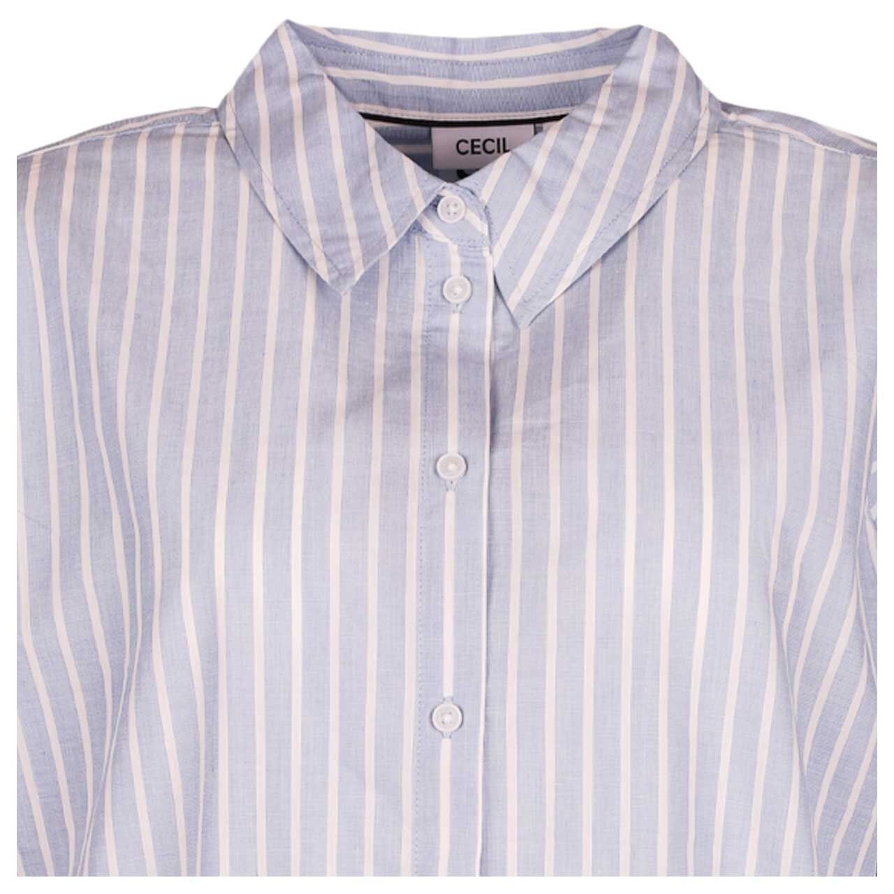 Damen Langarm Bluse Stripe von Cecil in Hellblau gestreift, detaillierte Vorderansicht