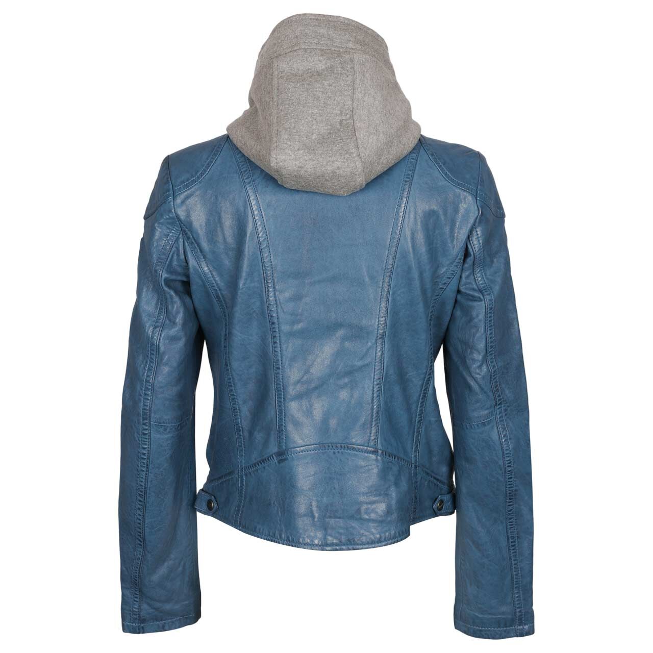 Damen Lederjacke von Mauritius in Blau, Rückansicht