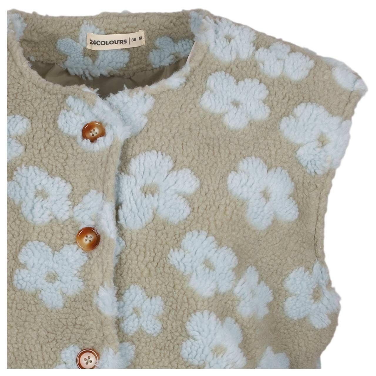 Damen Teddy Weste von 24 Colours in Grün mit Print, detaillierte Vorderansicht