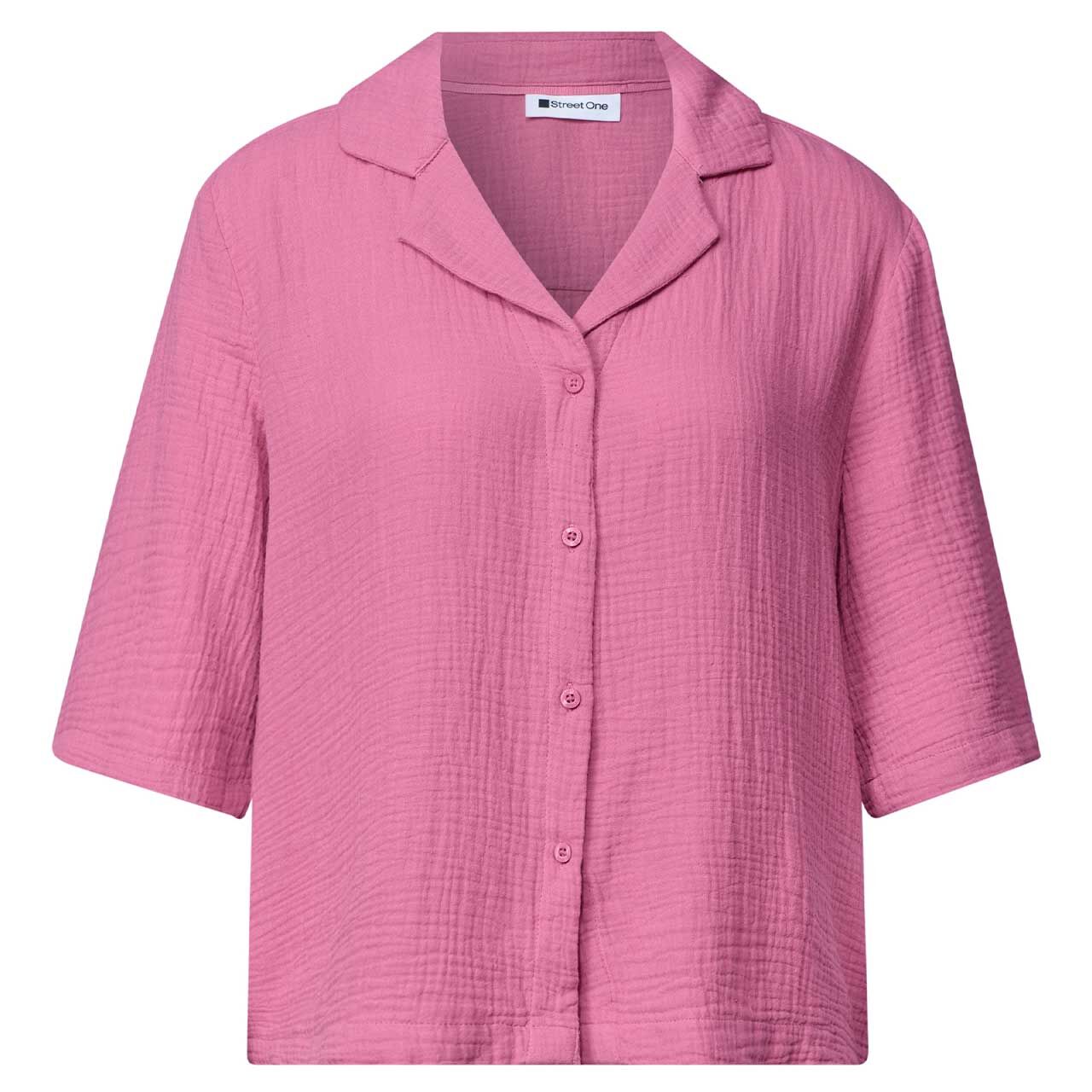 Street One Damen Kurzarm Bluse Musselin Bowling Collar blush berry