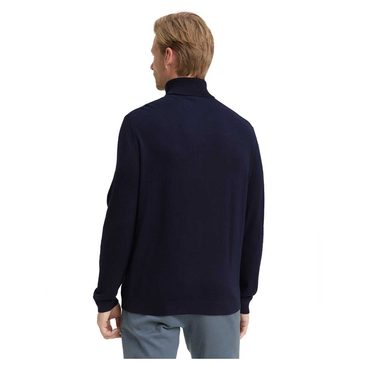 Herren Pullover Cashmere Turtleneck Knit von Tom Tailor in Dunkelblau meliert, Rückansicht am Model