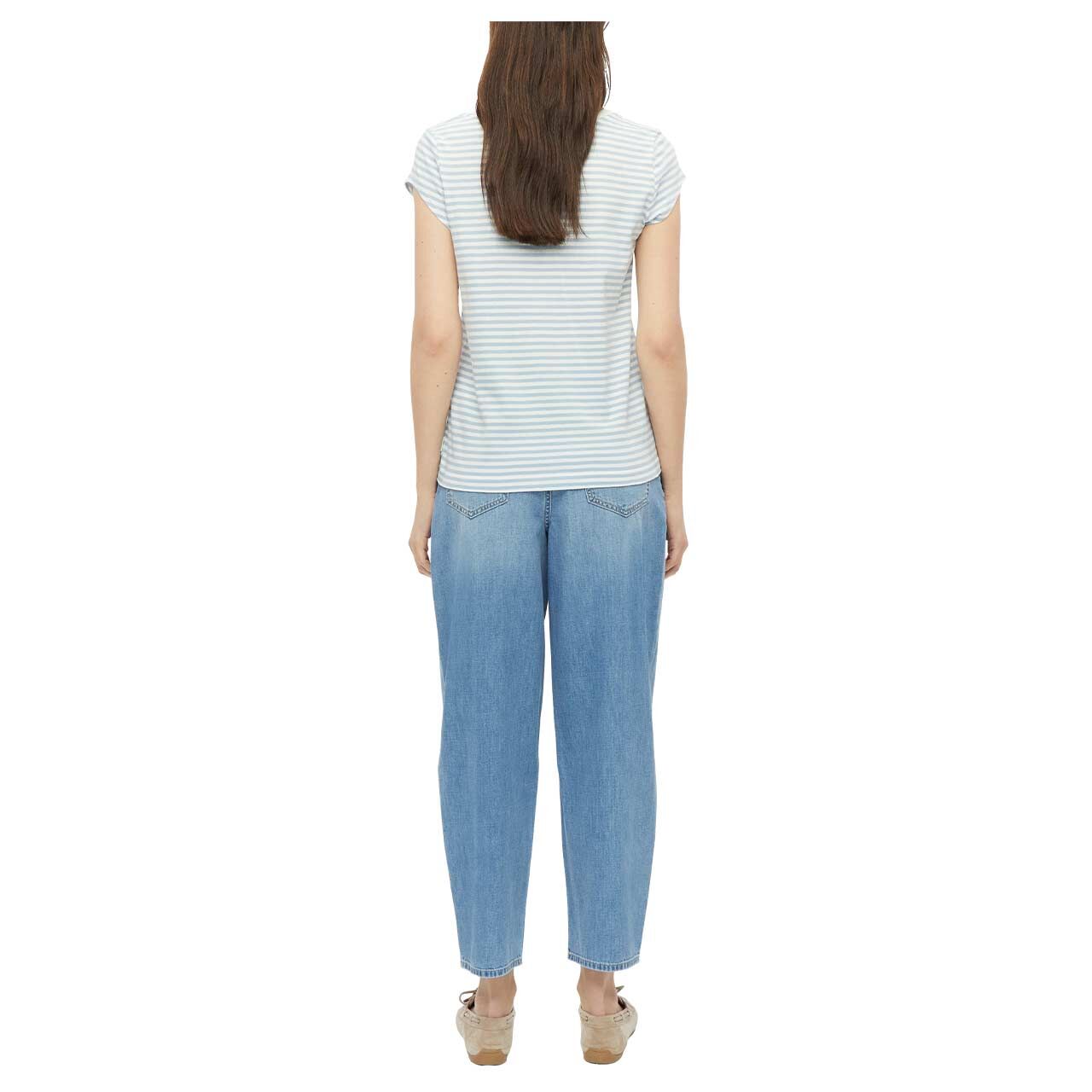 s. Oliver Damen T-Shirt in Hellblau gestreift, Rückansicht am Model