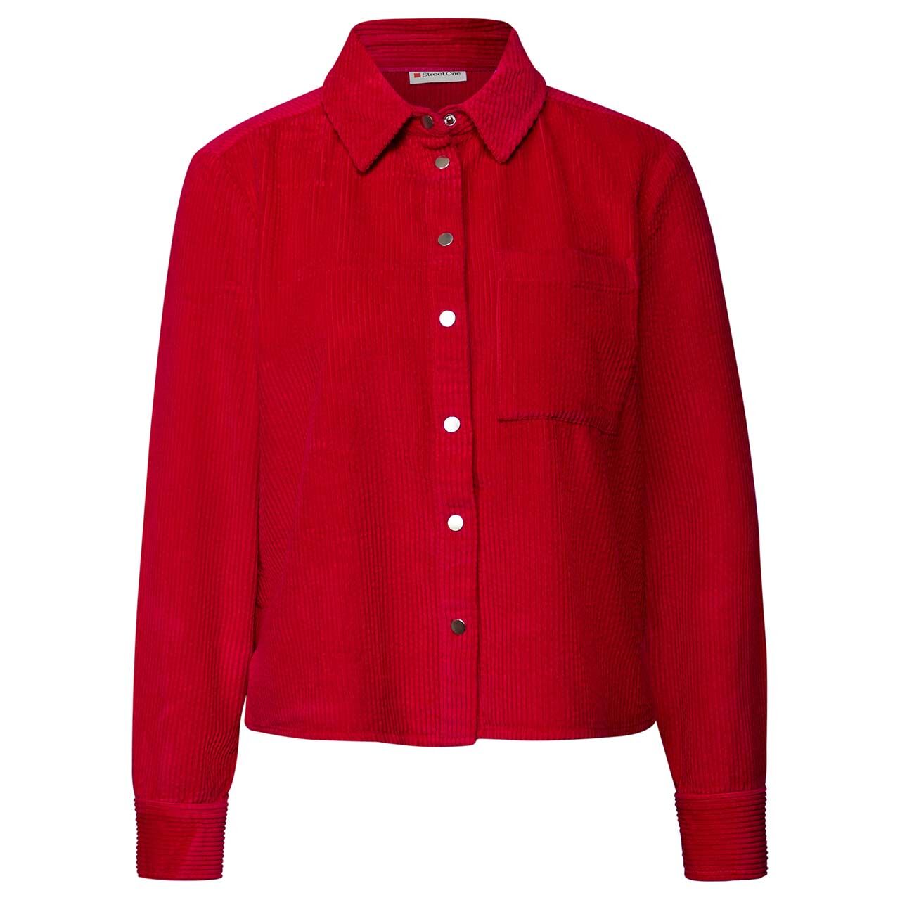 Street One Damen Langarm Cord Bluse Corduroy Shirtcollar racing red