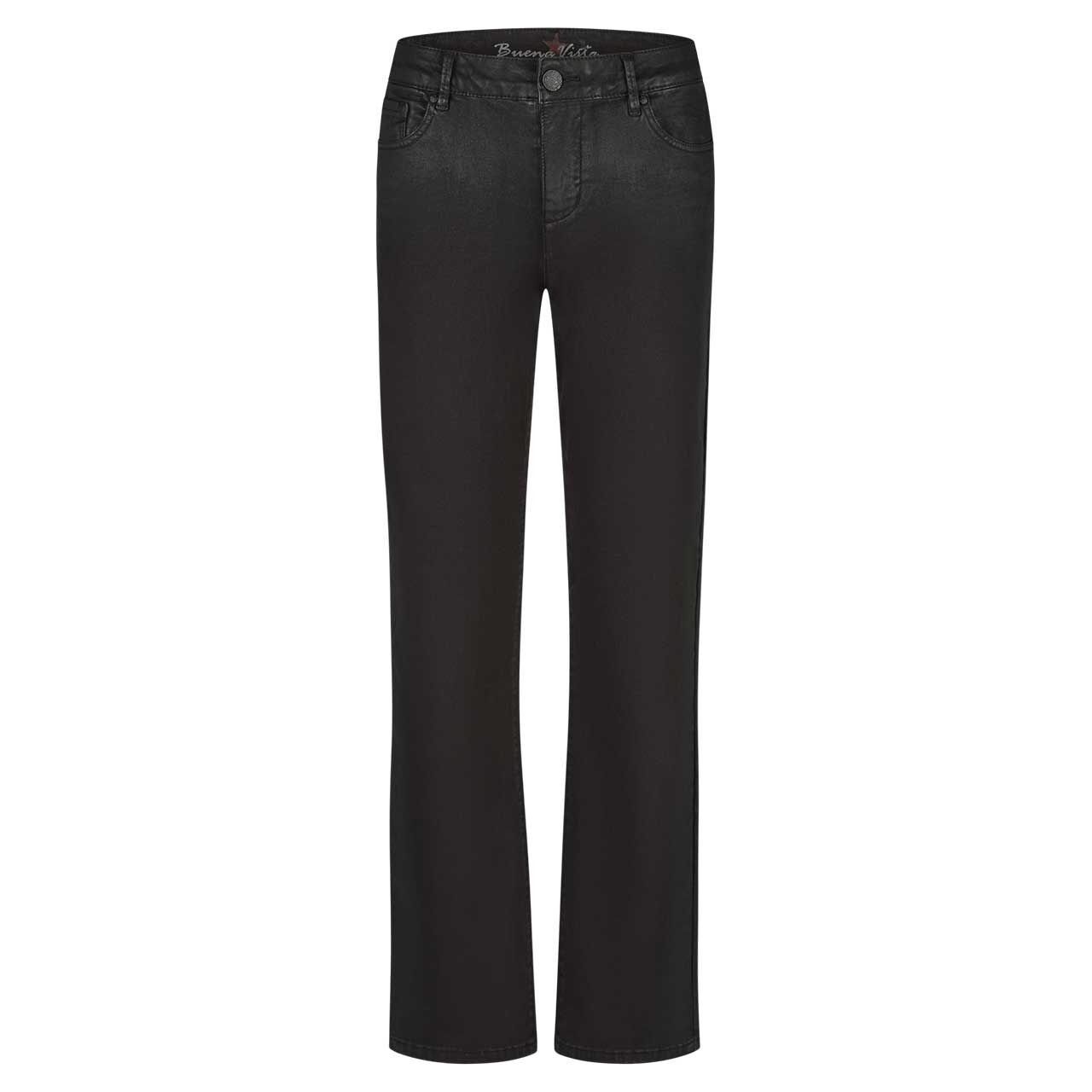Damen Baumwollhose Stella-Zip Straight Coated Twill von Buena Vista in Schwarz beschichtet, Vorderansicht