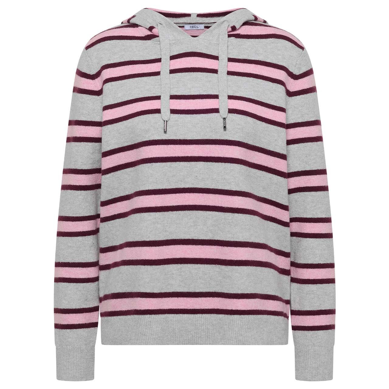 Cecil Damen Hoodie Pullover Cosy Striped light grey melange