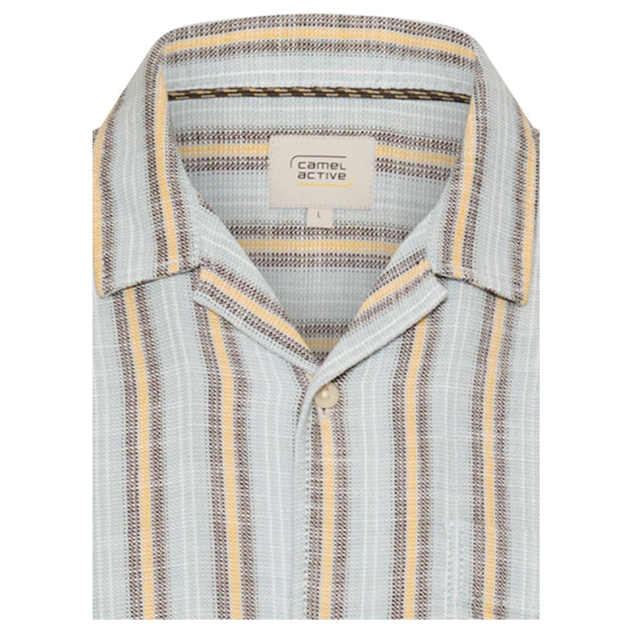 Herren Kurzarm Hemd von Camel active in der Hellblau gestreift, Detailansicht vorne