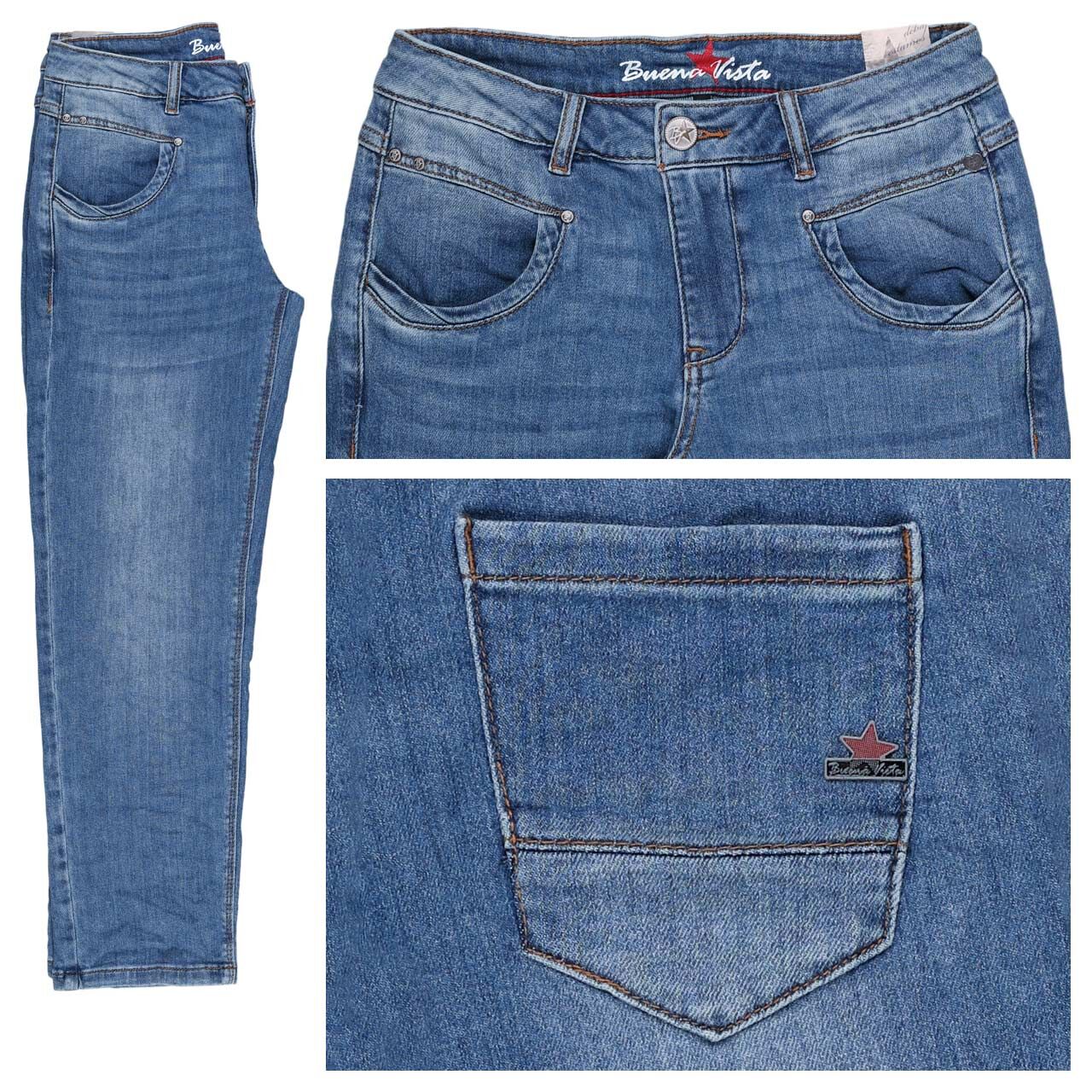 Buena Vista Anna C 7/8 Straight Stretch Denim Jeans mid stone blue wash