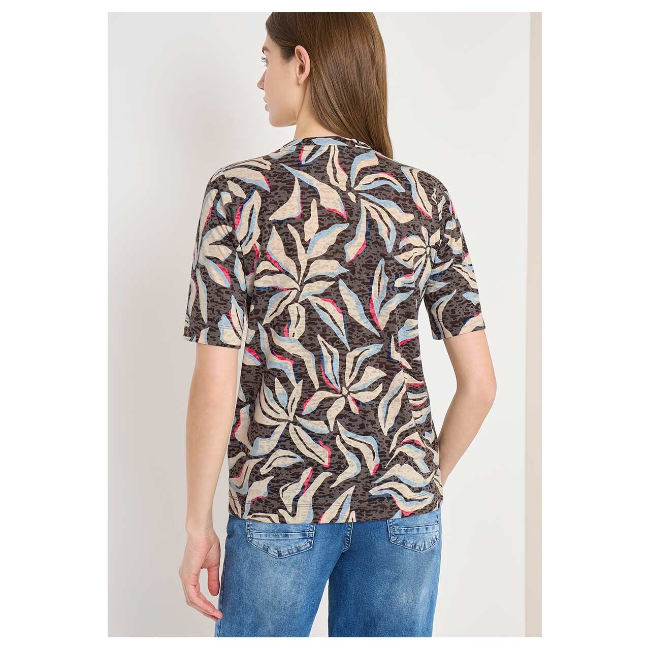 Damen T-Shirt Burnout von Cecil in Braun mit Print, Rückansicht am Model