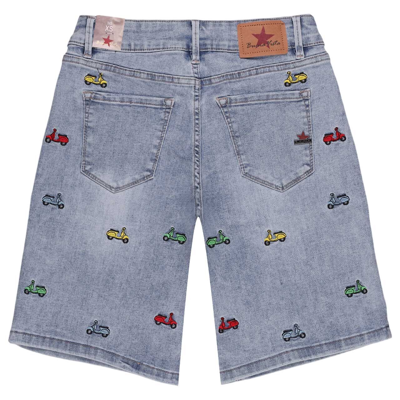 Damenjeans Italy-Short Stretch Denim von Buena Vista in Hellblau angewaschen mit Print, Rückansicht