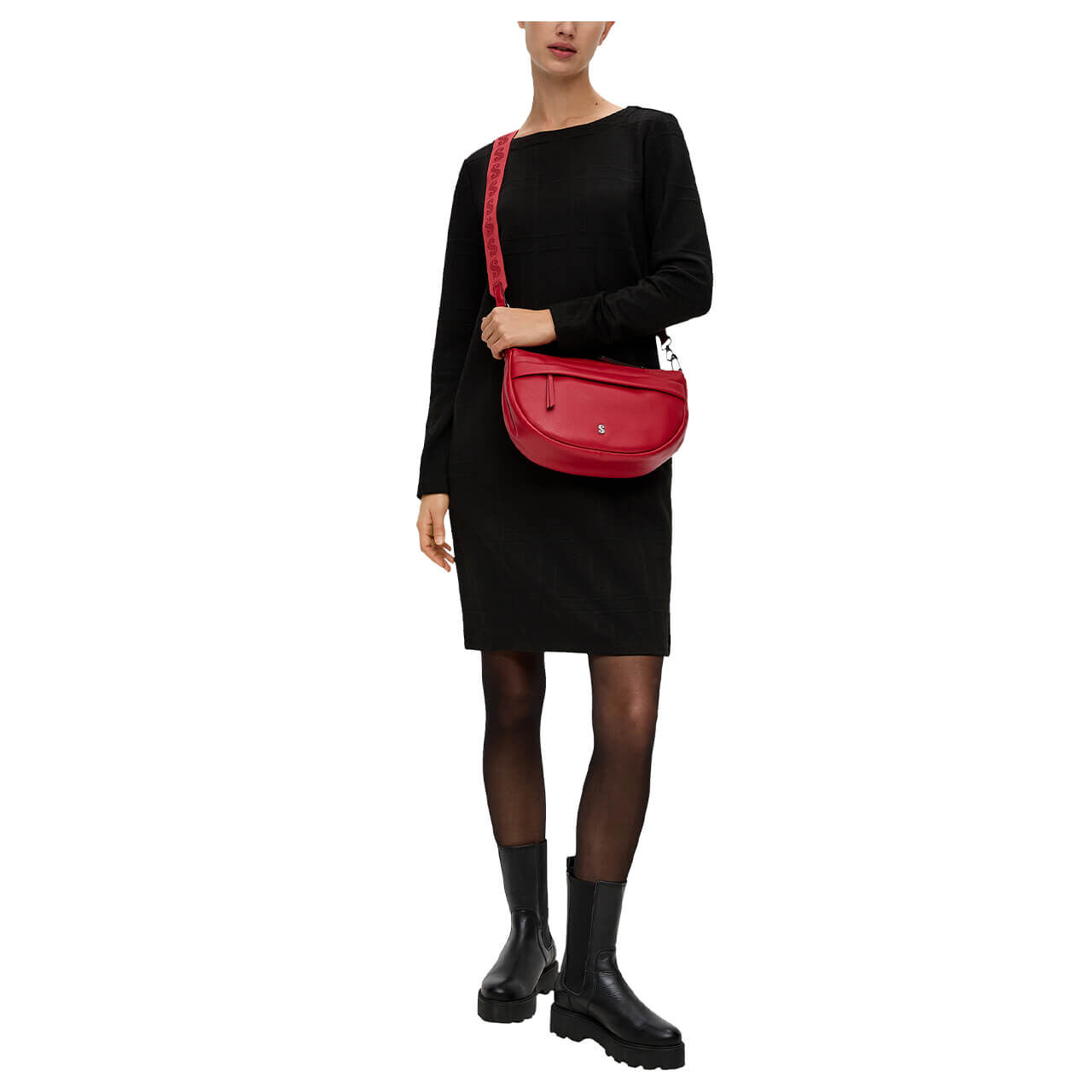 s.Oliver Damen Langarm Kleid black structured