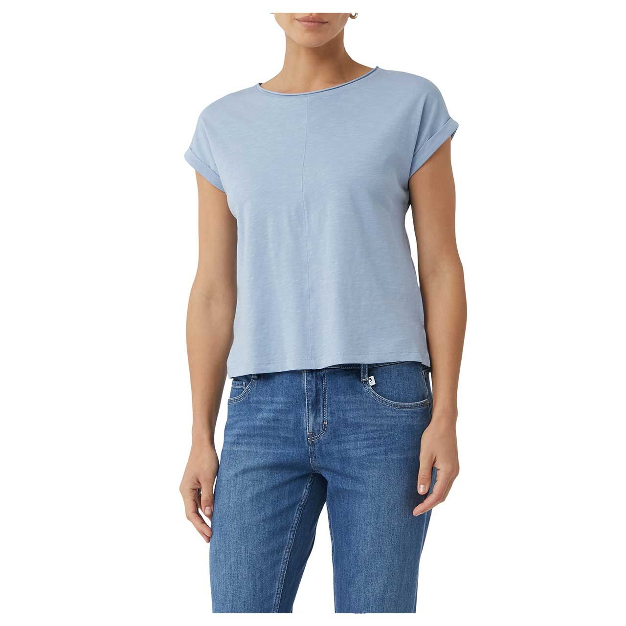 Damen T-Shirt von Comma in Hellblau meliert, Vorderansicht Oberkörper getragen