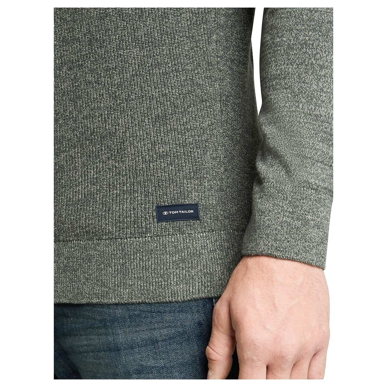 Herren Pullover Multi Color Crew Neck Knit von Tom Tailor in Grün meliert, Detailansicht Model vorne