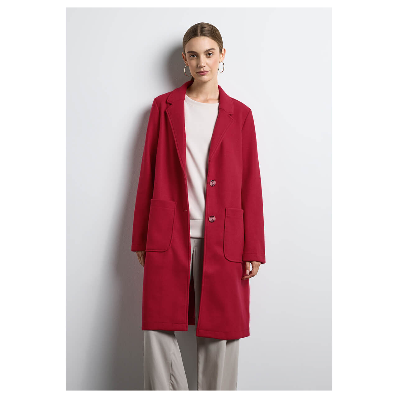 Street One Damen Mantel Cosy Revers Coat carpet red