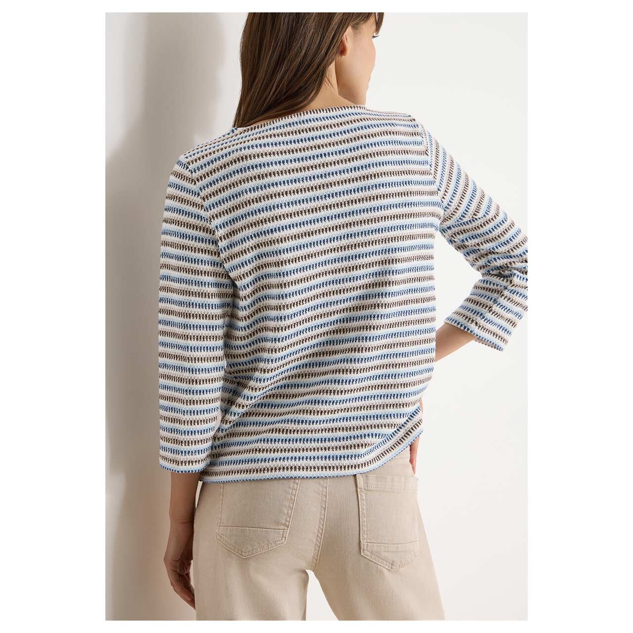 Damen 3/4 Arm Shirt Multi Stripe Knit von Cecil in Blau gestreift, Rückansicht am Model