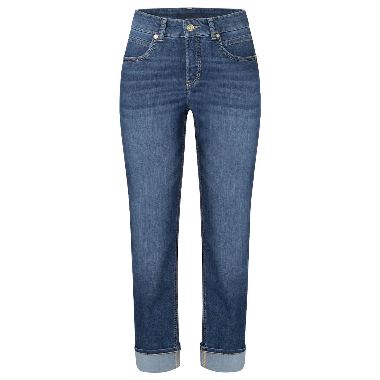 Stretch Damen Cropped Ankle Jeans Sue von MAC in Mittelblau angewaschen, Vorderansicht