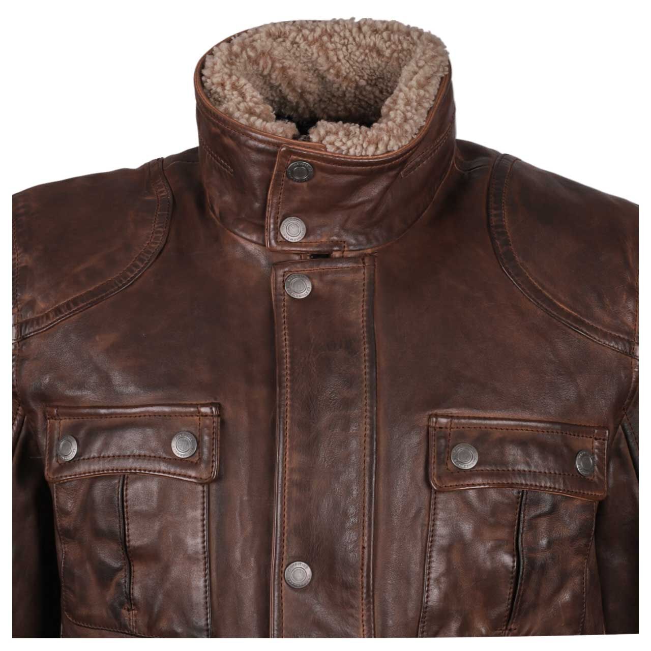 Herren Lederjacke Garreck von Mauritius in Dunkelbraun, Detailansicht vorne