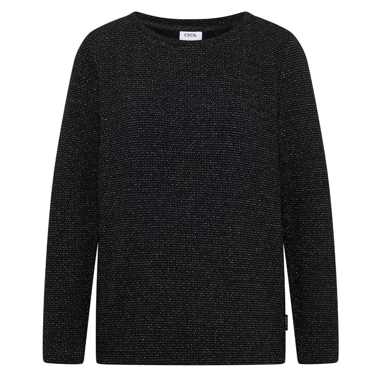 Damen Sweatshirt Glitter Structure Boat Neck von Cecil in Schwarz mit der Farbnummer 20001, Vorderansicht