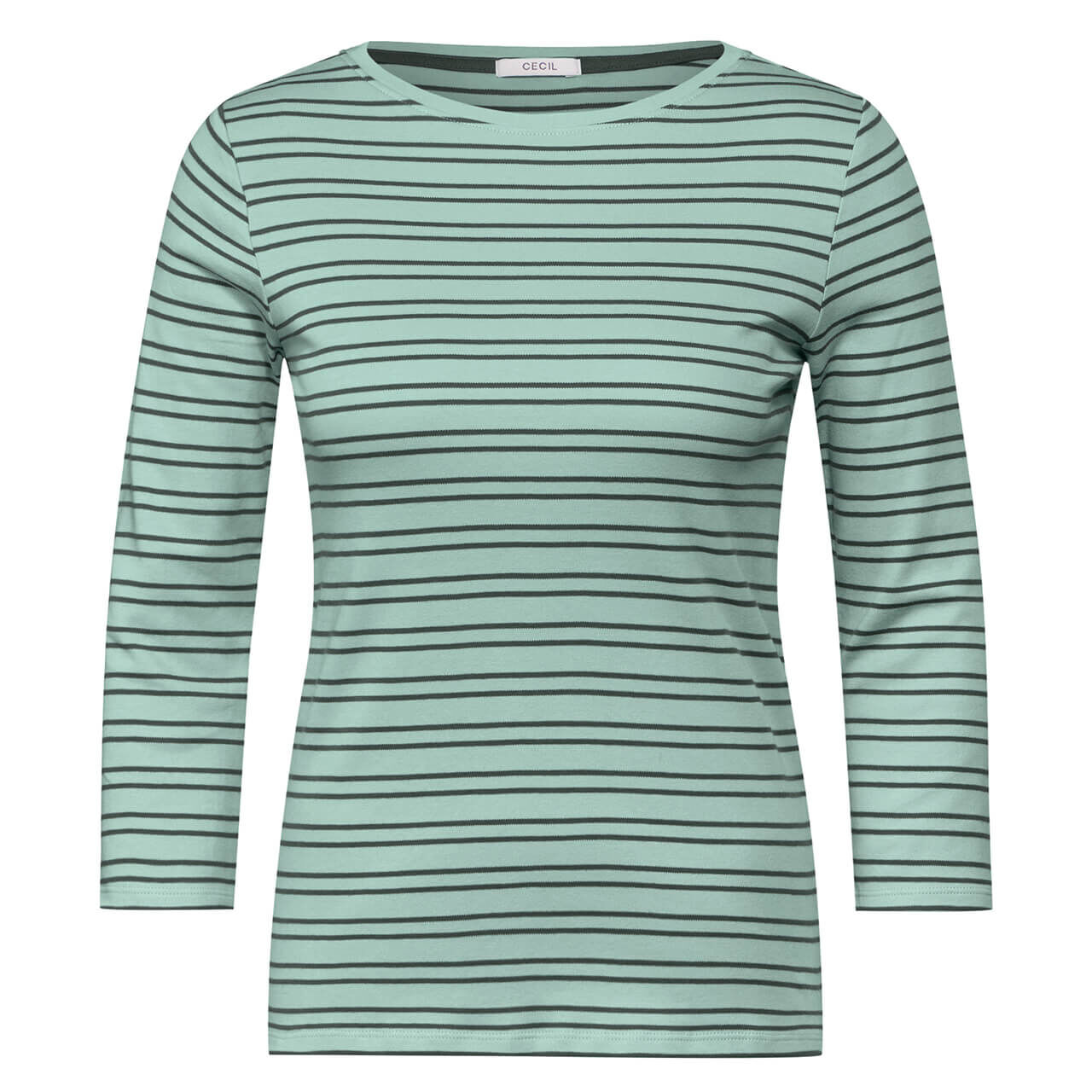 Cecil Damen 3/4 Arm Shirt Two-tone Striped Boatneck glaced salvia green 