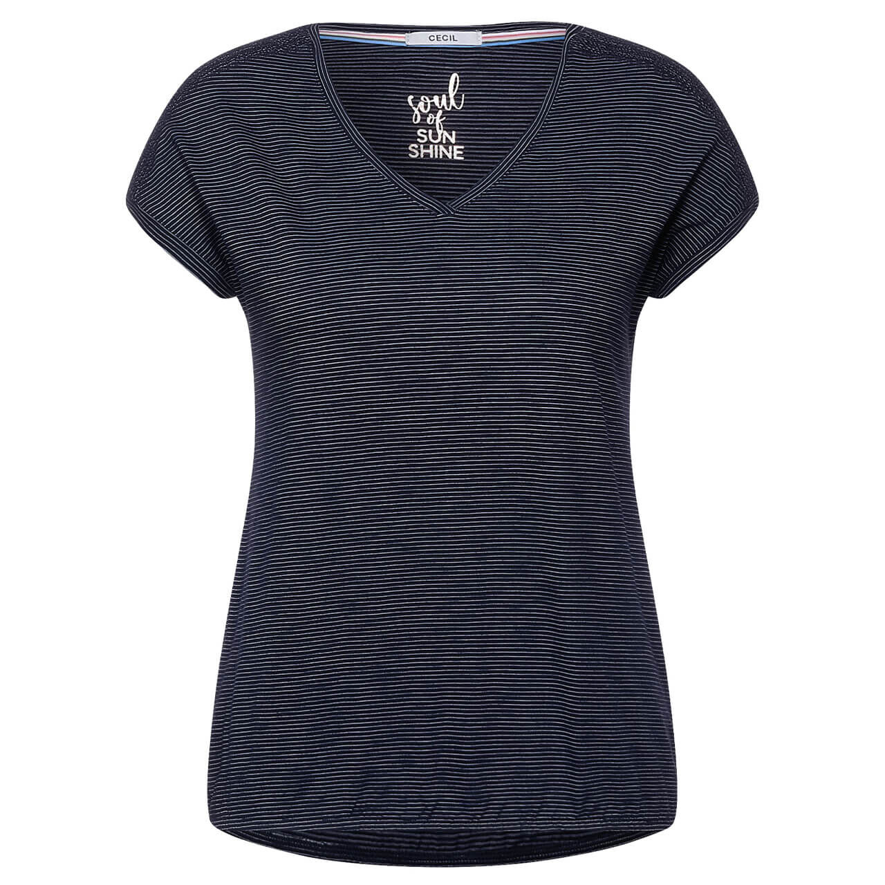cecil-shirt-stripedsmockshapegrey-20128-ansicht Cecil Striped Smock Shape T-Shirt für Damen in Dunkelblau mit Print, FarbNr.: 20128