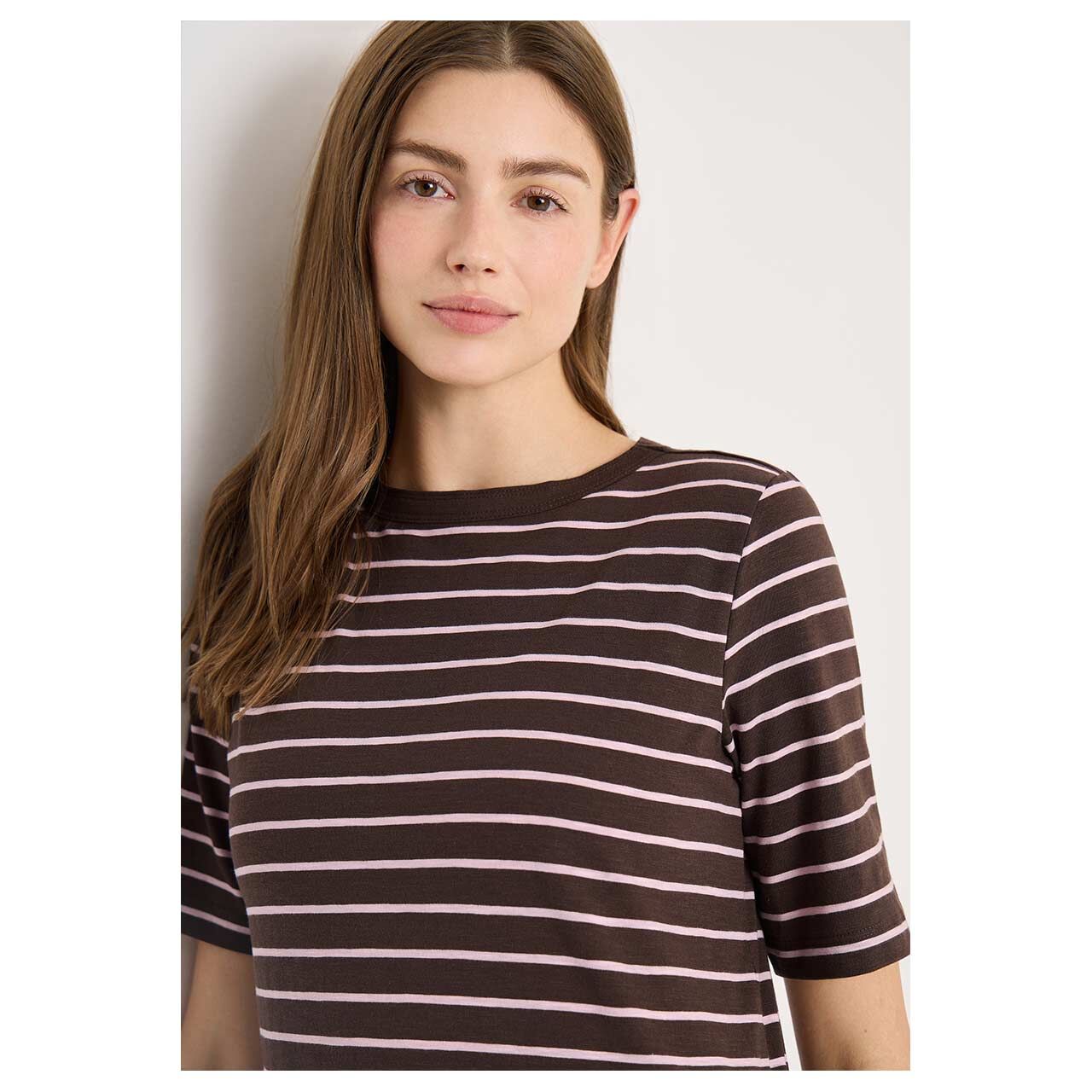 Cecil Damen T-Shirt Striped Slubyarn macchiato brown