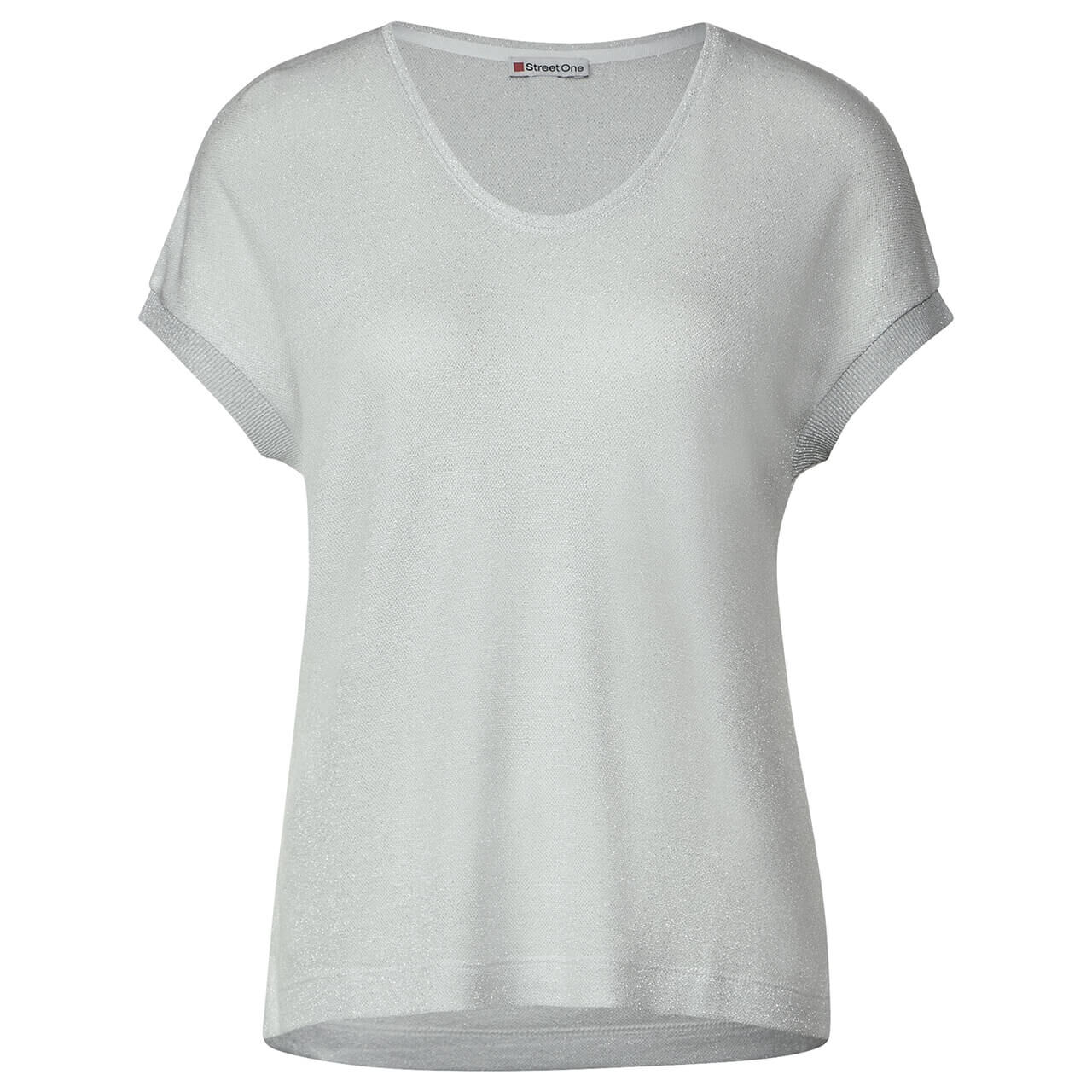 Street One Damen T-Shirt V-neck Shiny pearl white