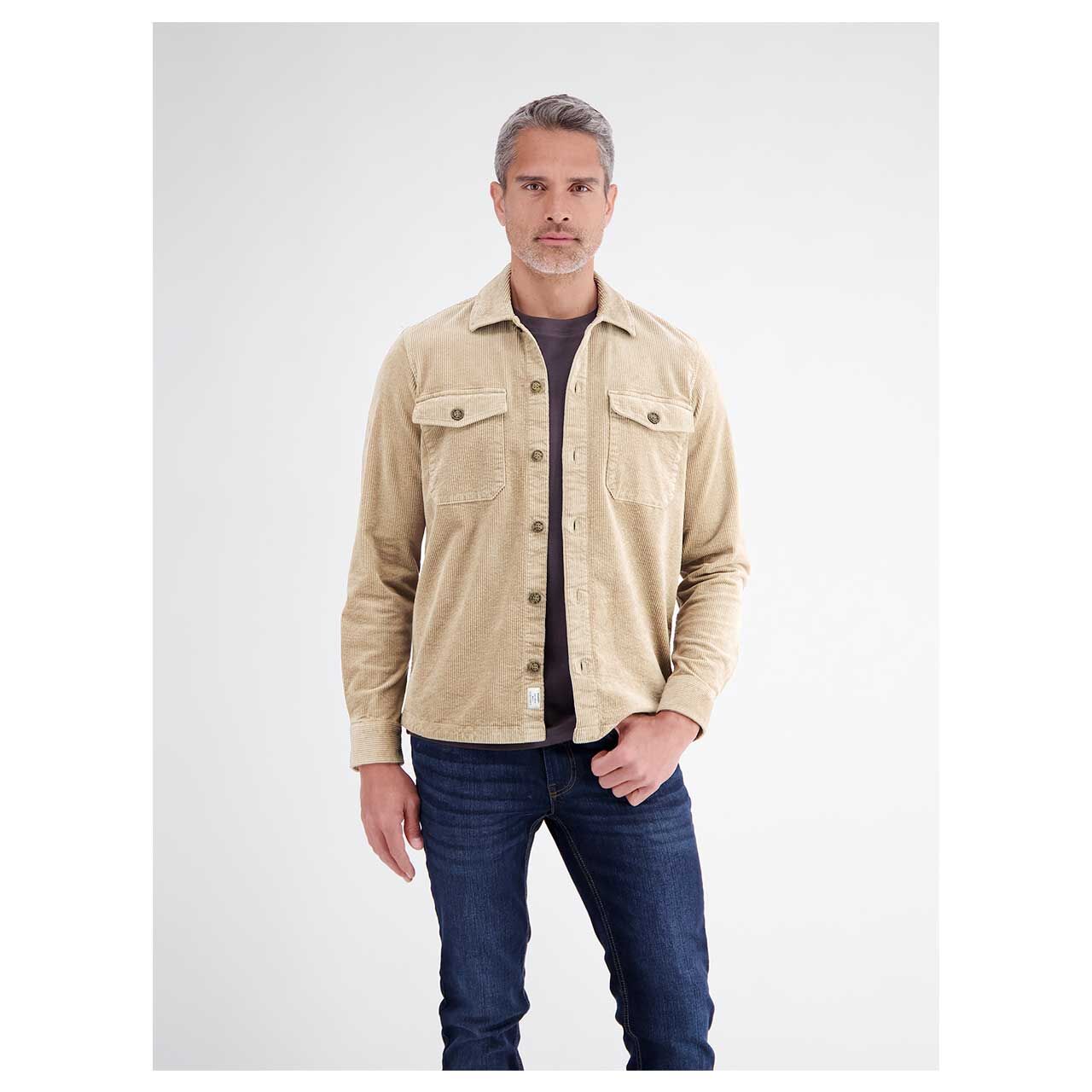 Herren Cord Hemdjacke von Lerros in Beige, Vorderansicht am Model