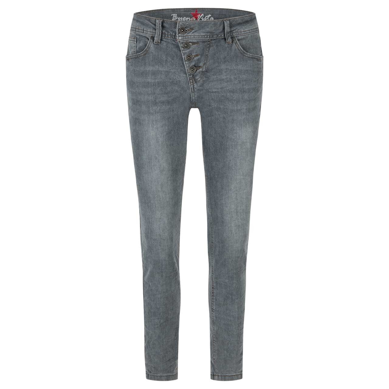 Damen Ankle Jeans Malibu Cropped Stretch Denim in Grau angewaschen, Vorderansicht