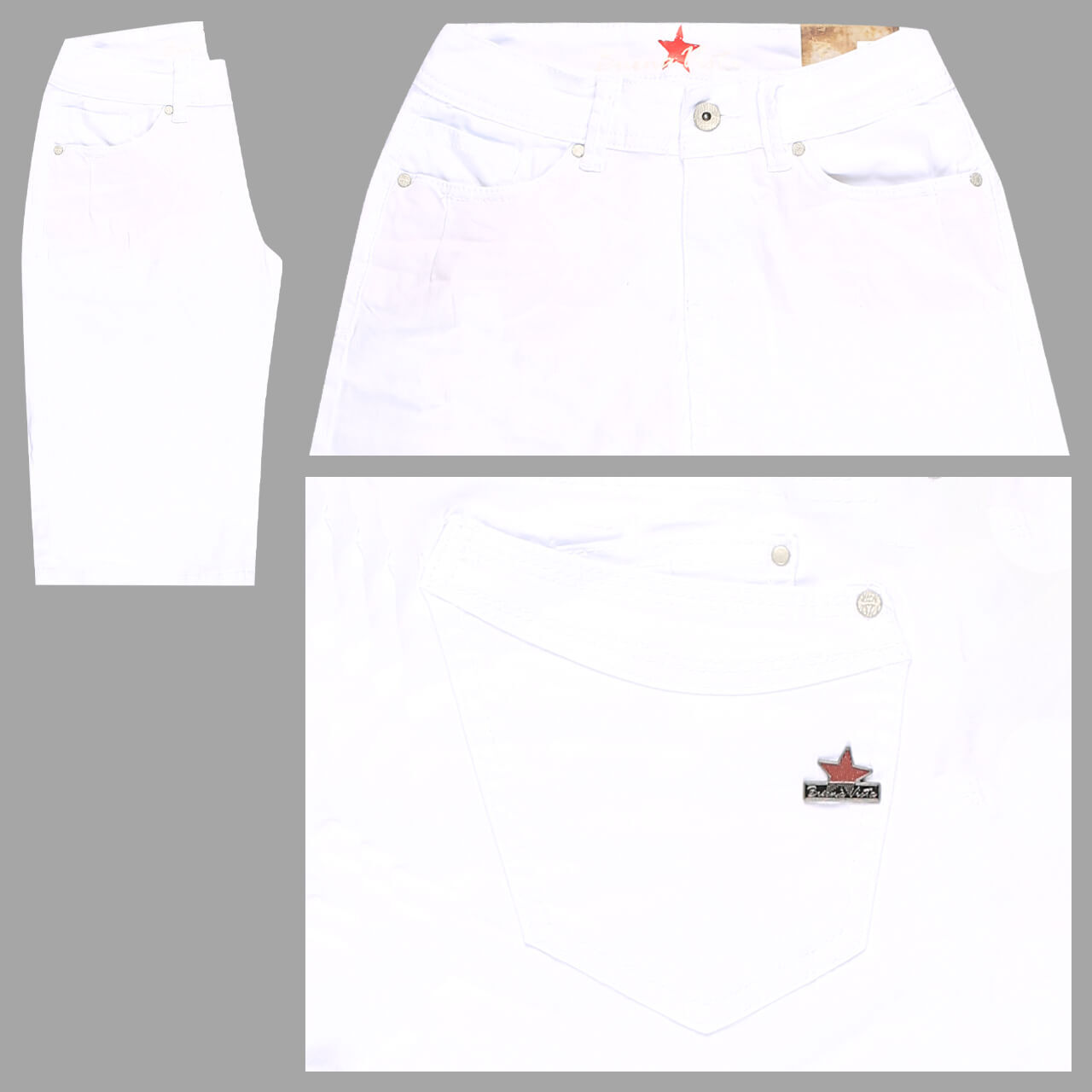 Buena Vista Malibu-Zip-Short Stretch Twill Baumwollhose für Damen in Weiß, FarbNr.: 032