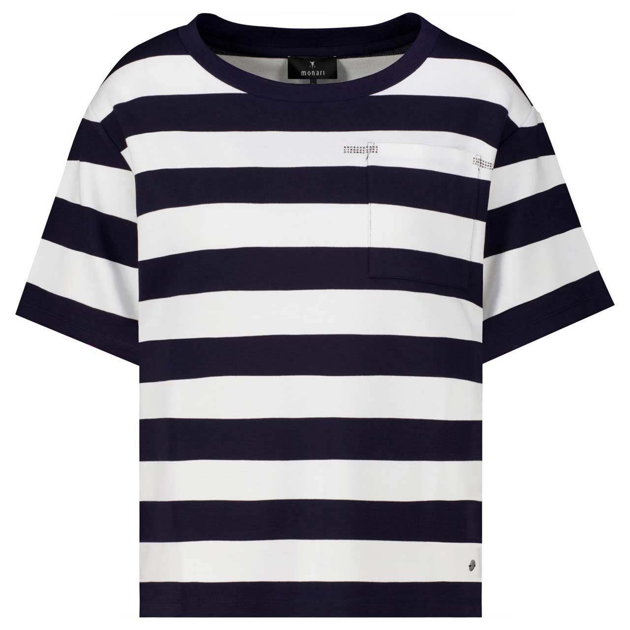 Monari Damen Kurzarm Sweatshirt marine blue stripes