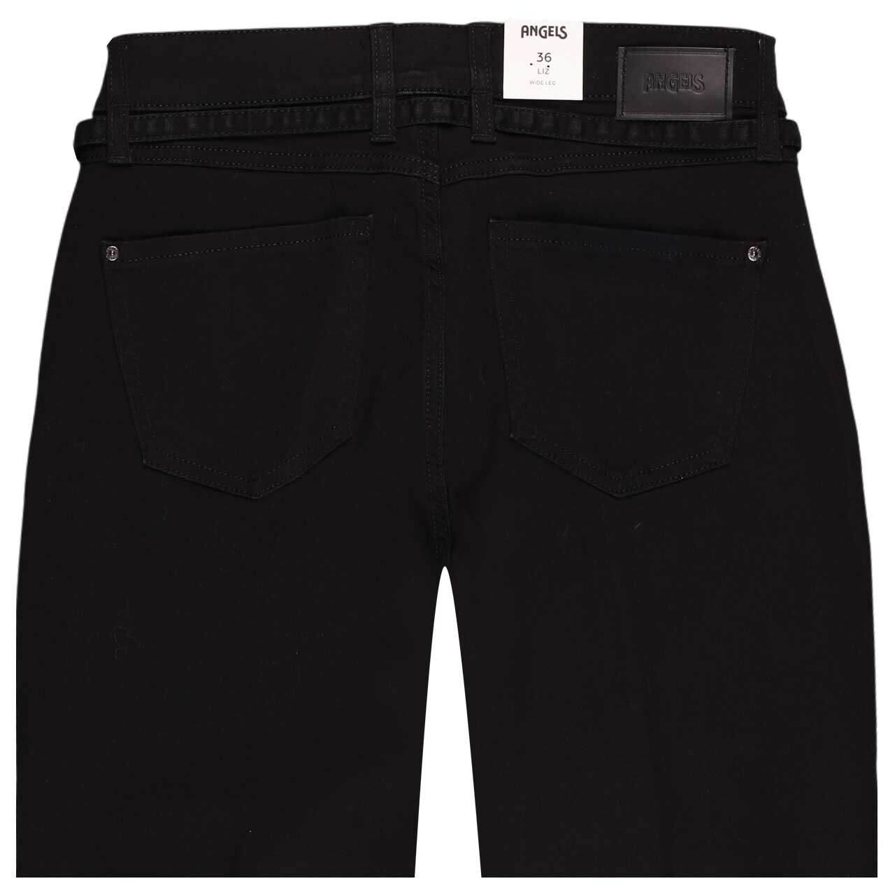 Stretch Damenjeans Liz Belt von Angels in Schwarz, detaillierte Rückansicht