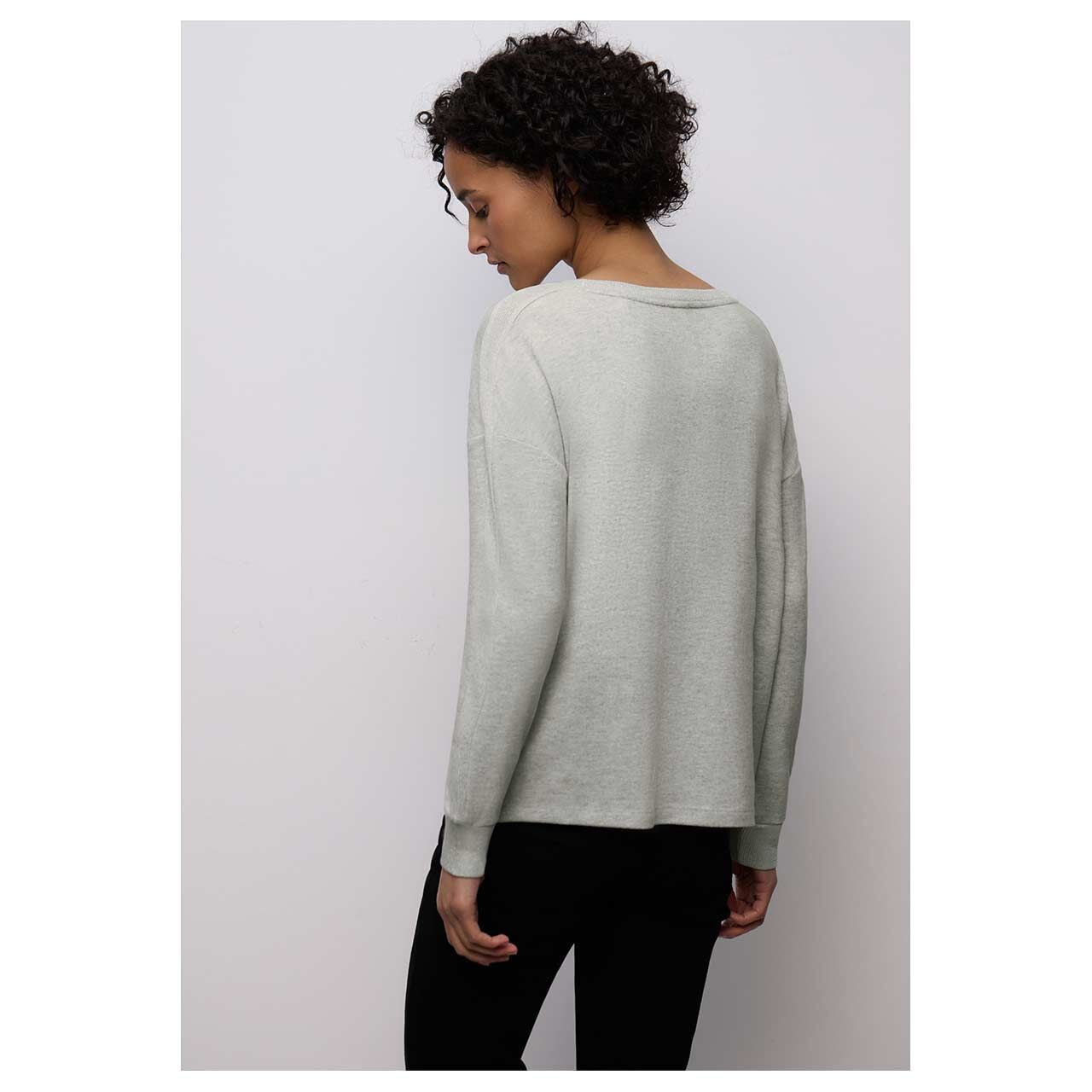 Damen Langarm Shirt Soft Lurex von Street One in Hellgrau meliert, Rückansicht am Model