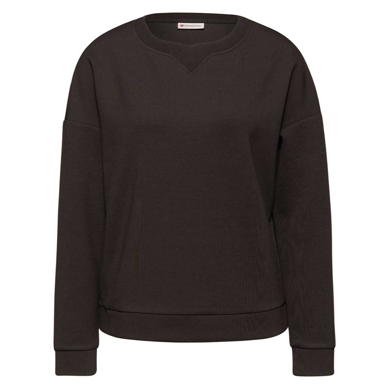 Street One Damen Sweatshirt Rib Neck darkest brown melange