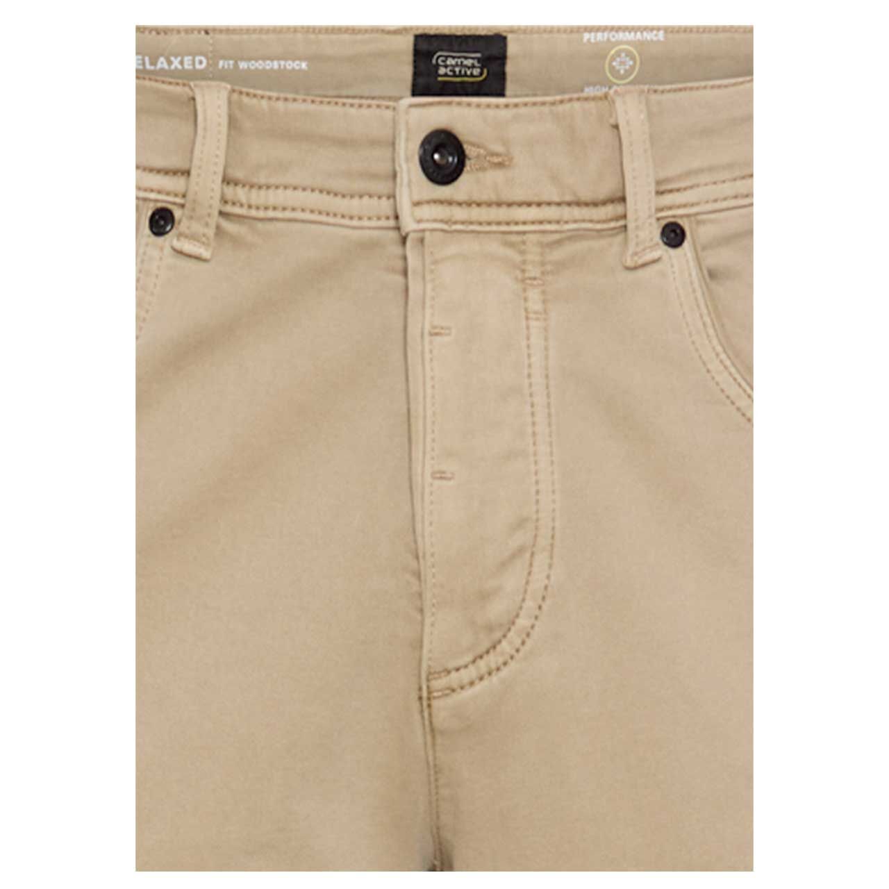 Stretch Herren Baumwollhose Woodstock fleXXX von Camel active in Beige, detaillierte Ansicht vorne
