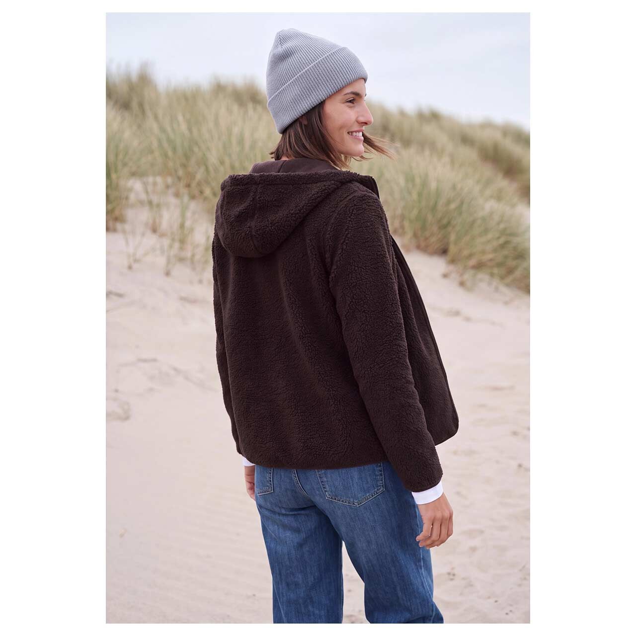 Damen Teddyjacke Solid Jacket von Cecil in Lila, Rückansicht am Model