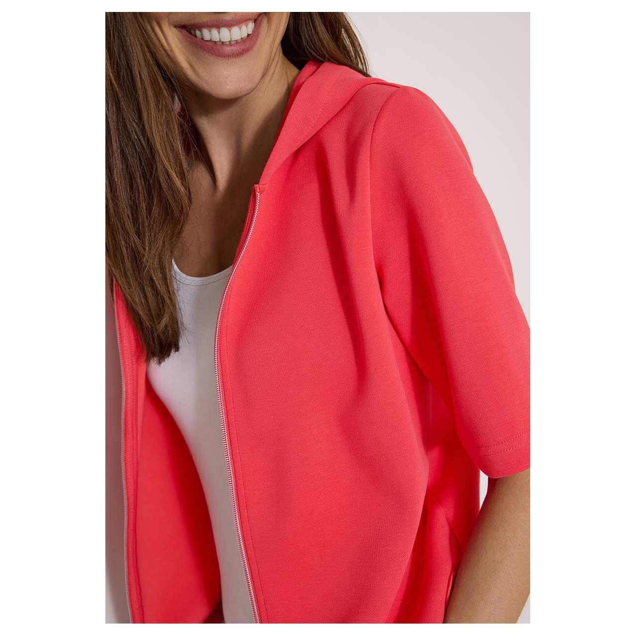 Cecil Damen Kurzarm Hoodie Shirtjacke Solid coral