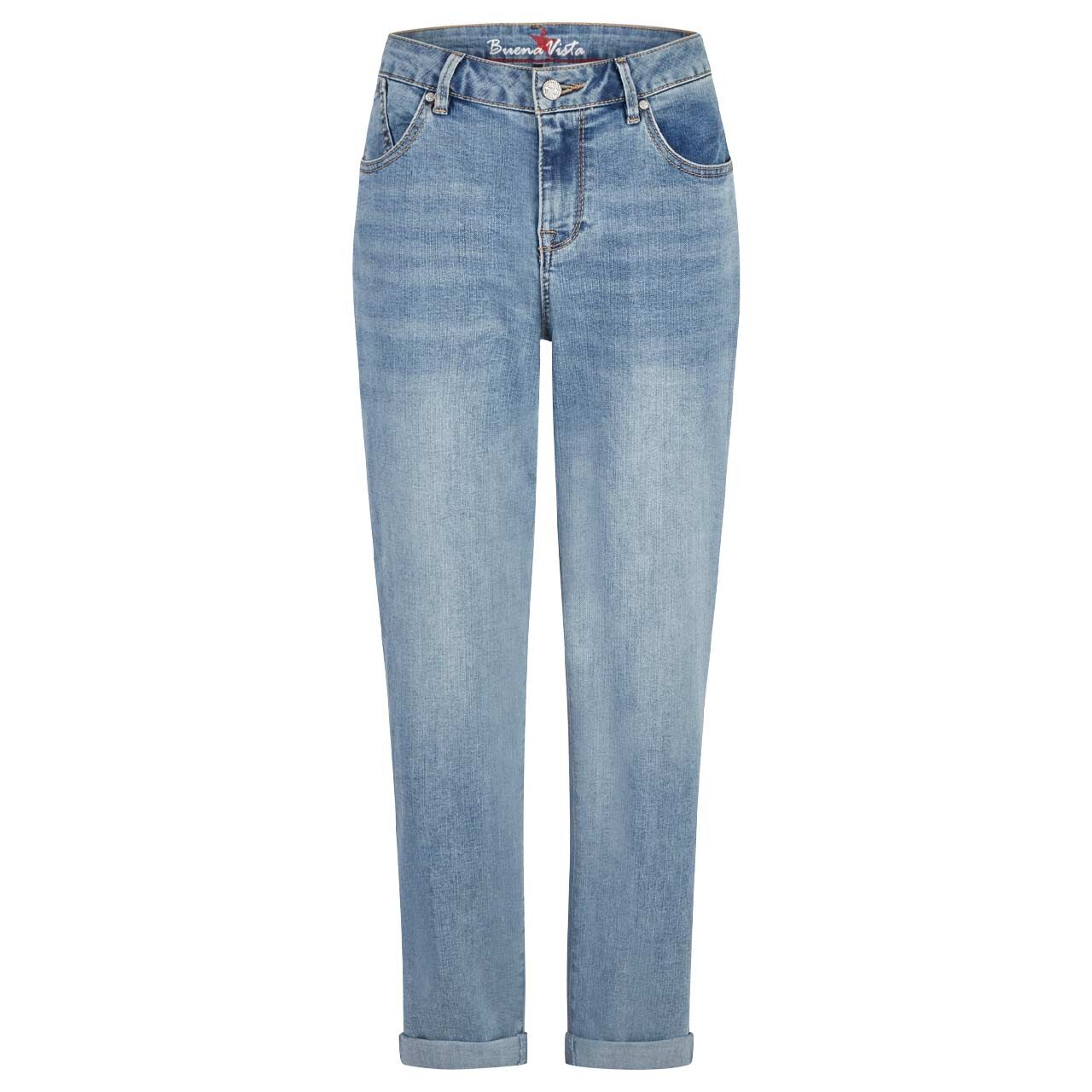 Damen Ankle Jeans Carrot Cropped Stretch Denim von Buena Vista in Hellblau angewaschen, Vorderansicht